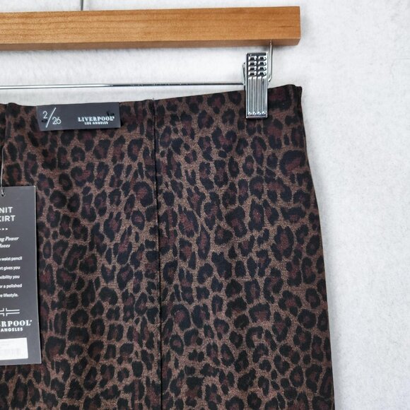 Liverpool Skirt Womens 2 26 Brown Cheetah Print Stretch Knit Midi Pencil NEW - Picture 7 of 13
